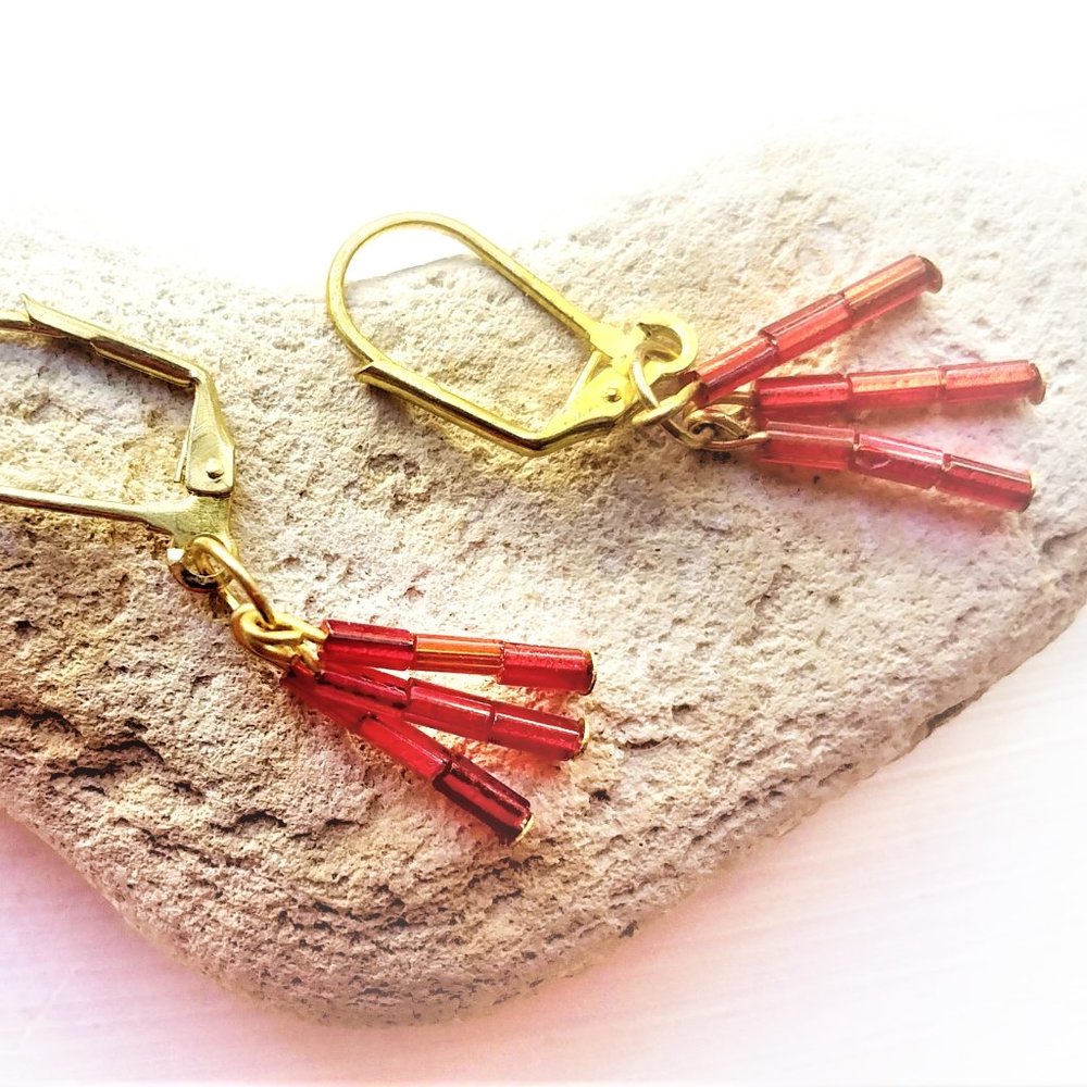 Dangling Red Beaded Earrings